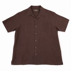 Tasso Elba Mens Resort Silk Linen Blend Shirt Button Up Short Sleeve XL Brown